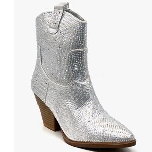 Women’s Rhinestone Block Heel Ankle Boots
